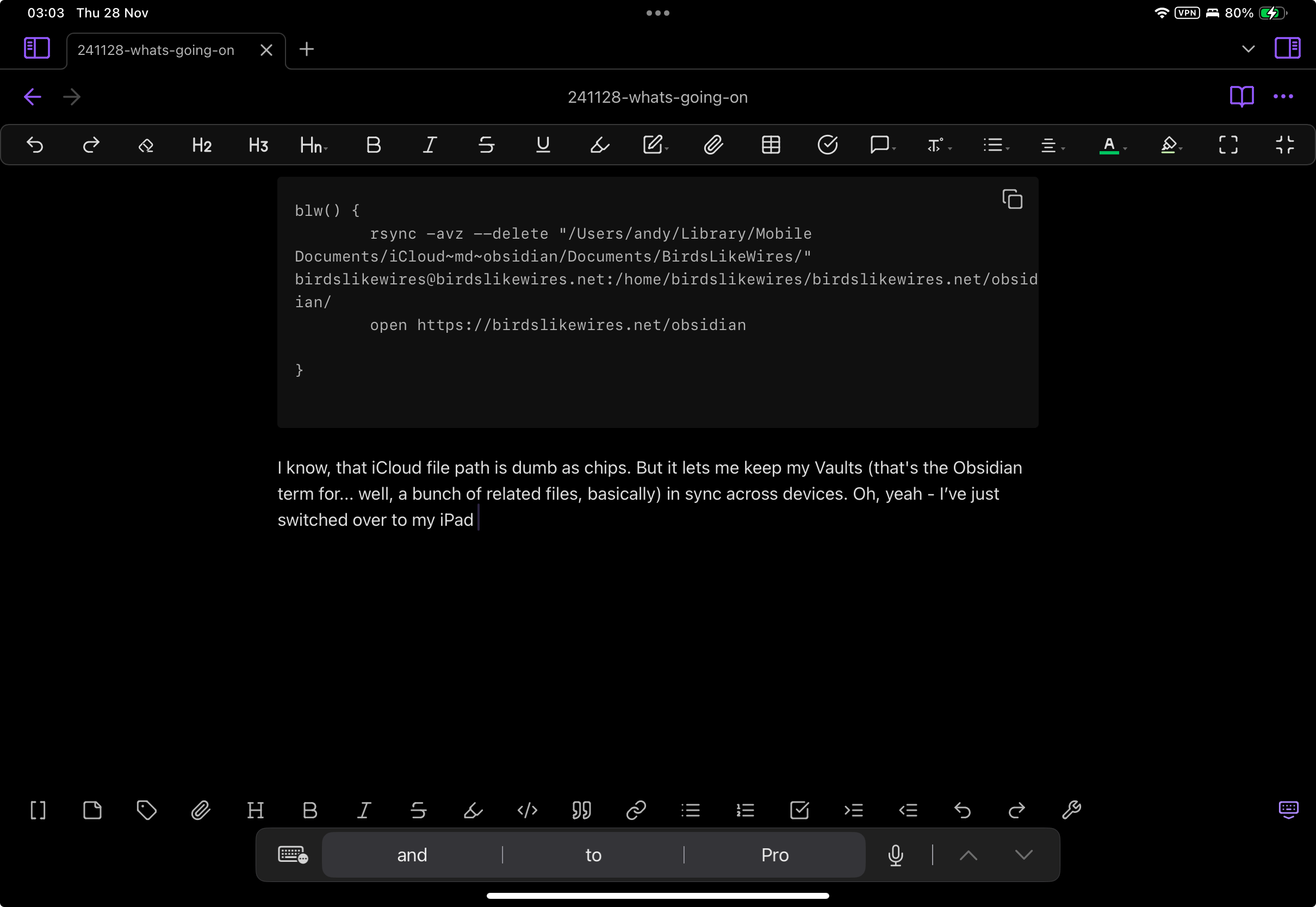 Screenshot of me editing this same thing on my iPad, synchronised in real time.